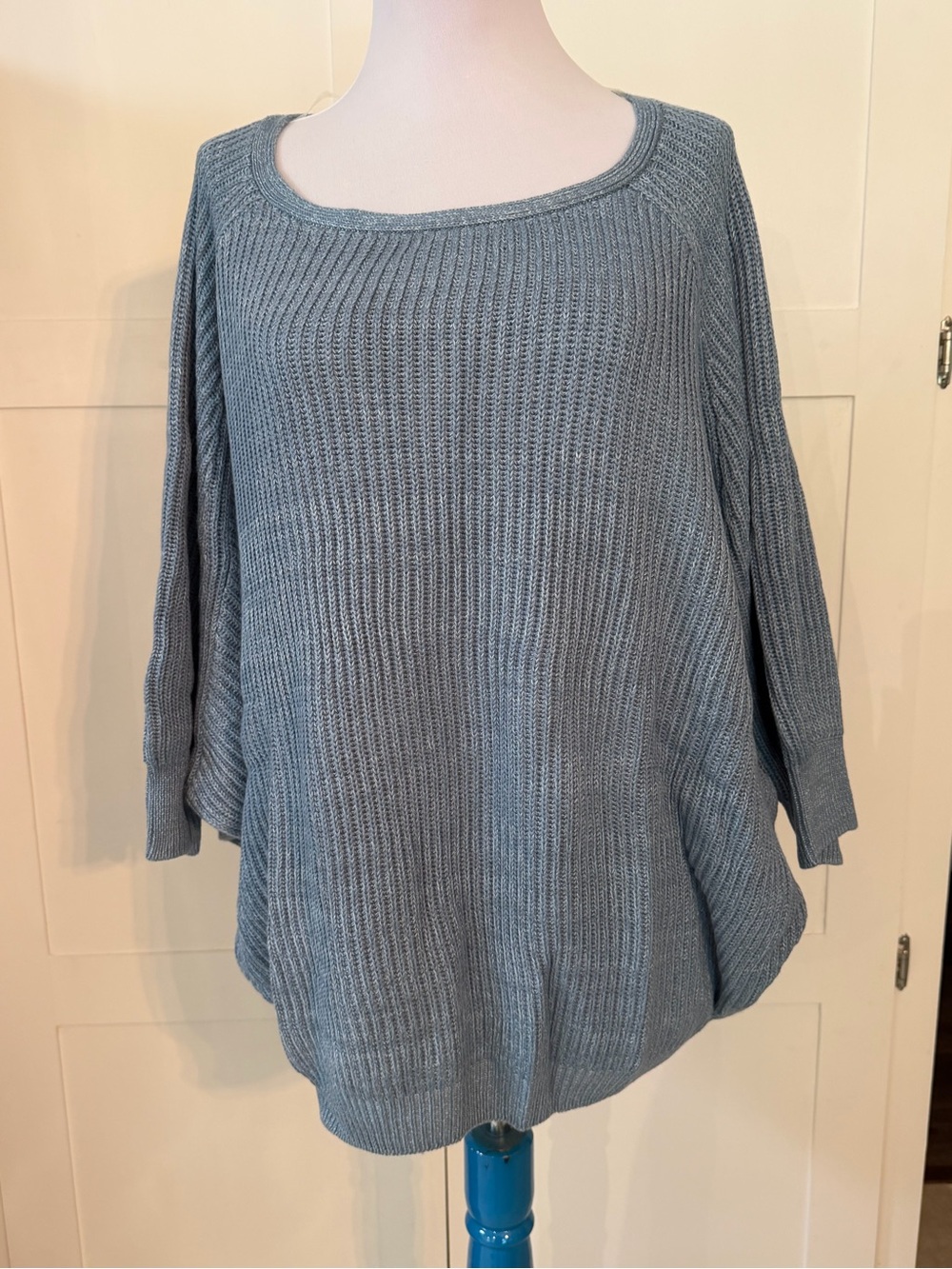 Chico's Dawn Blue Scoop-Neck Oversized Knit Sweater NWT